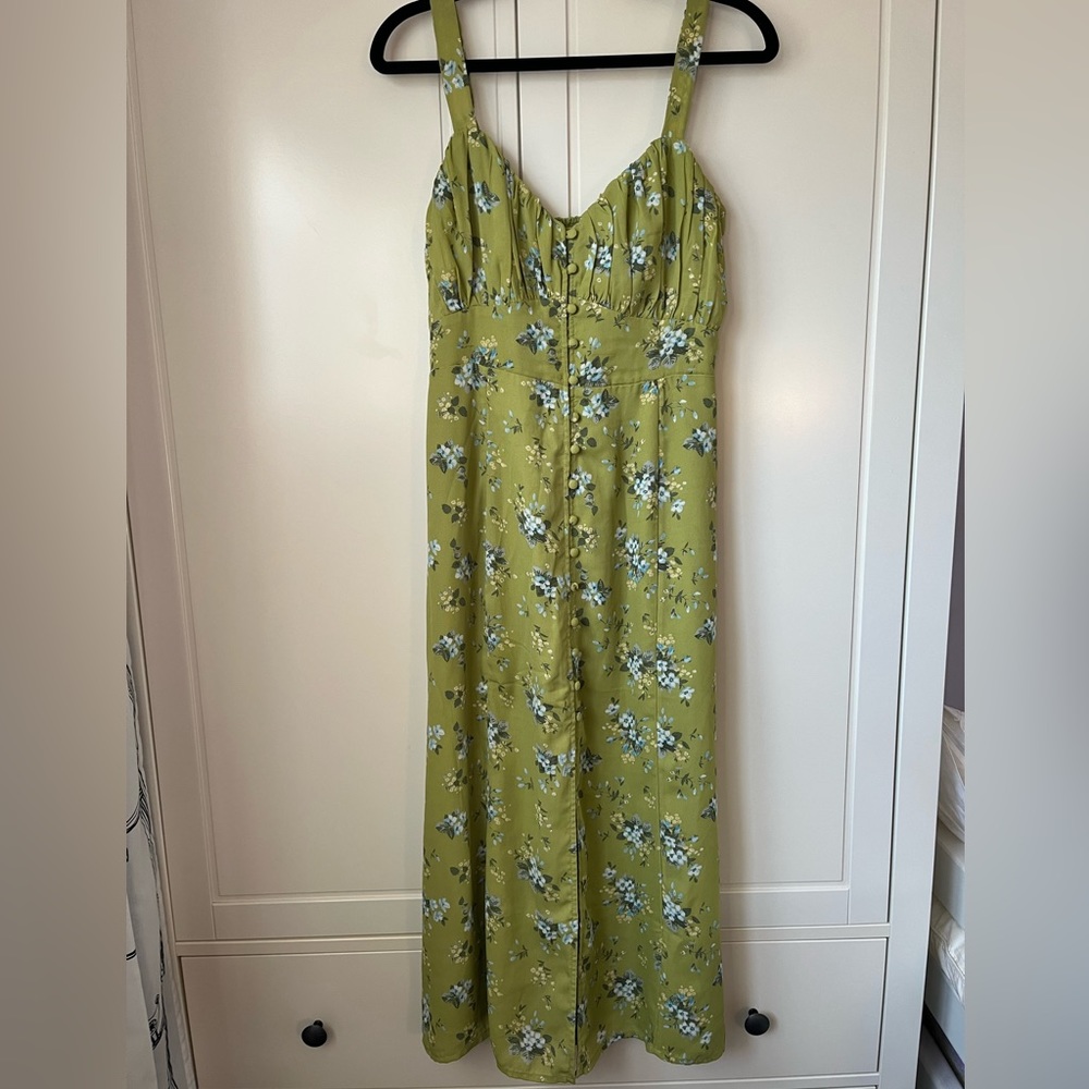 ABERCROMBIE & FITCH FLORAL GREEN MIDI DRESS -ONLY WORN ONCE